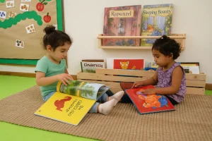 Happy children learning and playing at the nursery in Motor City Dubai
