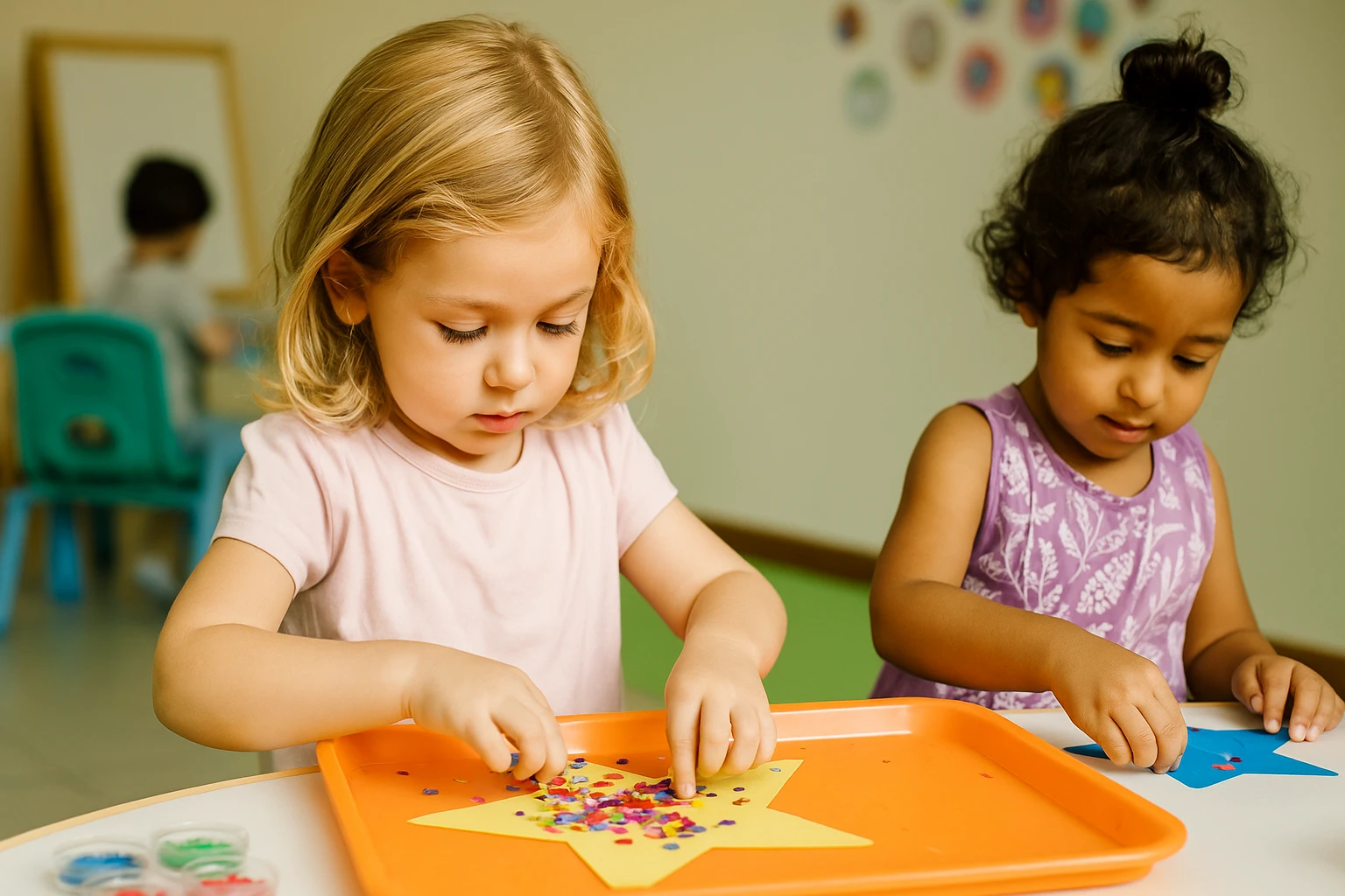 Smiling children engaged in activity at a nursery in JVC Dubai